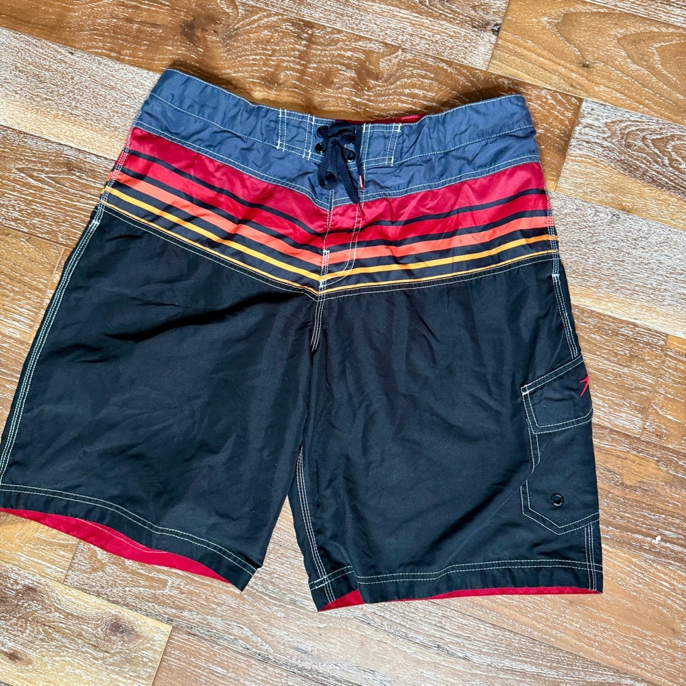 Speedo Men’s Black / Multicolor Board Shorts Swim Trunks / Size 36” Waist